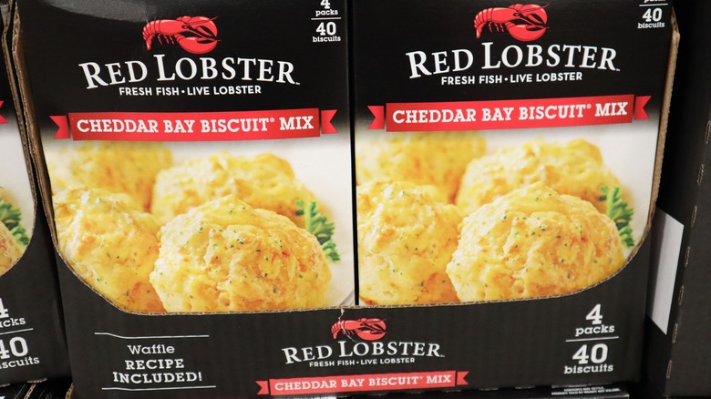 boxes of red lobster biscuit mix at grocery store