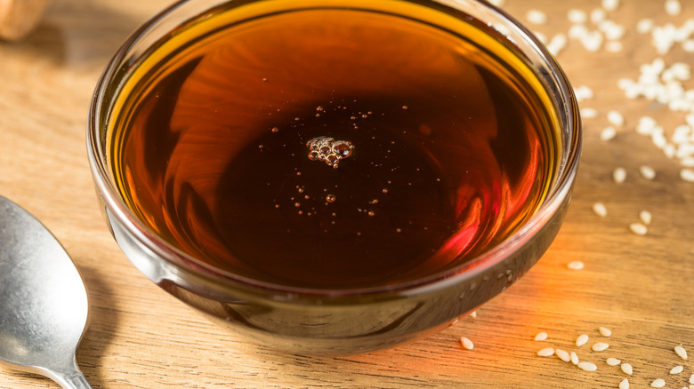 homemade toasted sesame oil in glass bowl