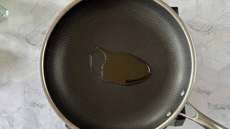 heating oil in saute pan