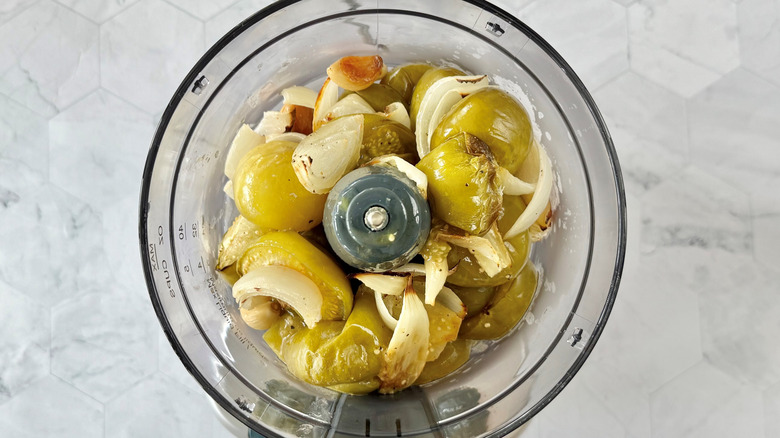roasted vegetables in food processor
