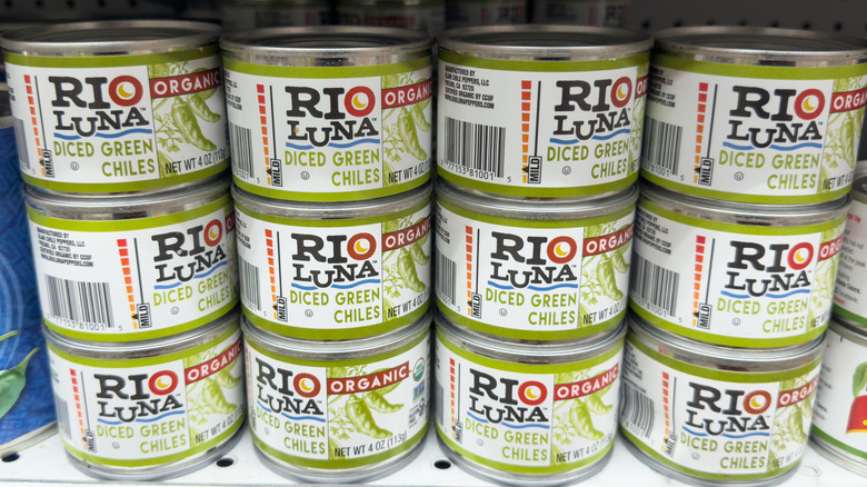 Several cans of diced green chilies