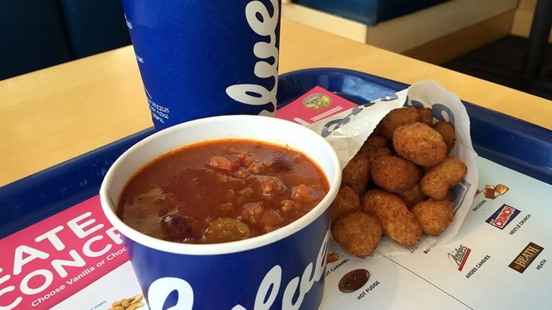 cup of culver's curds besides george's chili