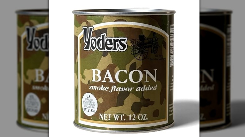 A can of Yoder's fully cooked bacon