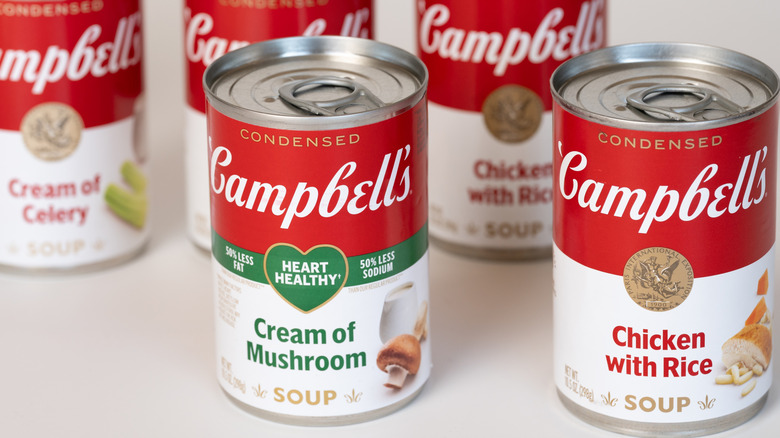 A range of Campbell's soups on a white background