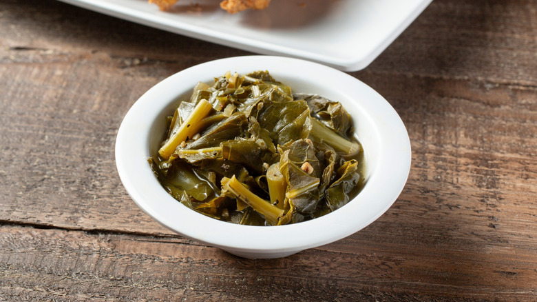 A small bowl of collard greeens.