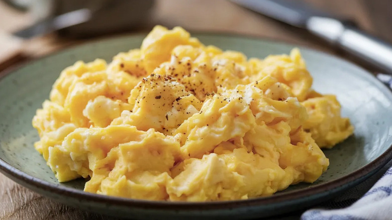 Close-up of a plate of scrambled eggs