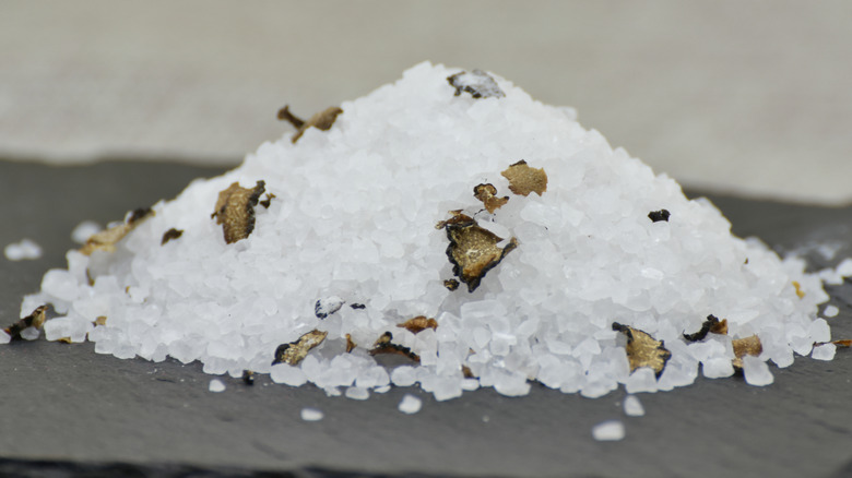 Truffle salt on a square of stone slate