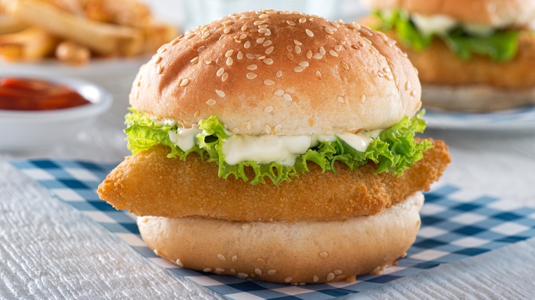 typical fish sandwich with tartar sauce