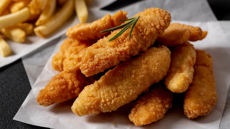 A pile of golden chicken tenders
