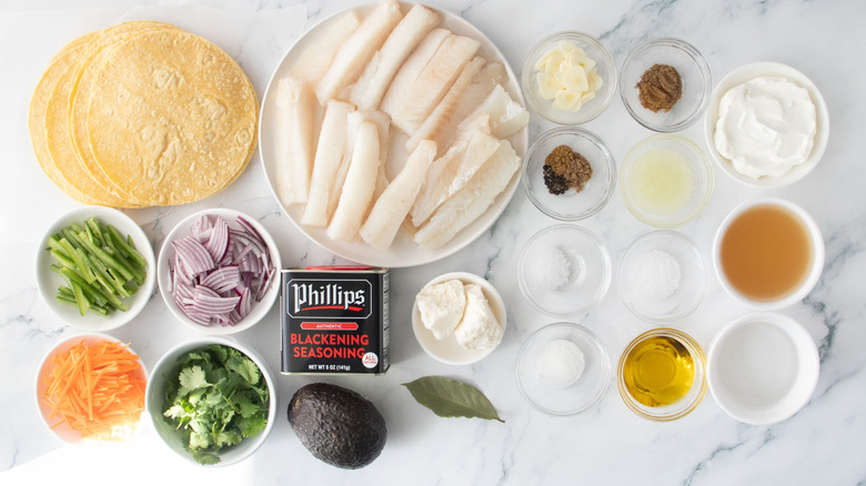 Ingredients for grilled fish tacos with escabeche