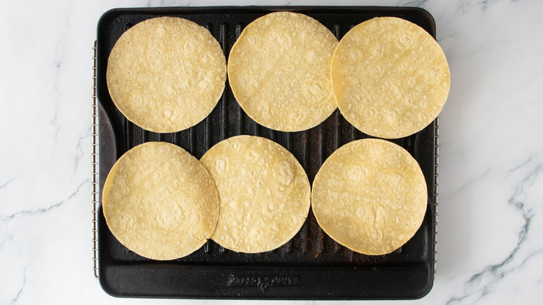 Tortillas on grill pan