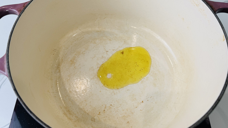 Olive oil in large pot