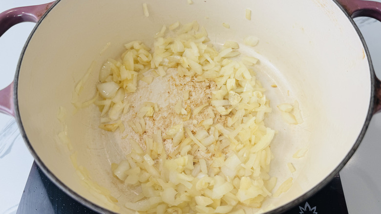 Diced onion in large pot