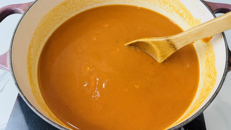Pumpkin soup in large pot