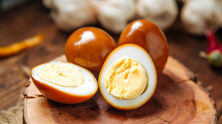 hard-boiled eggs with brown whites