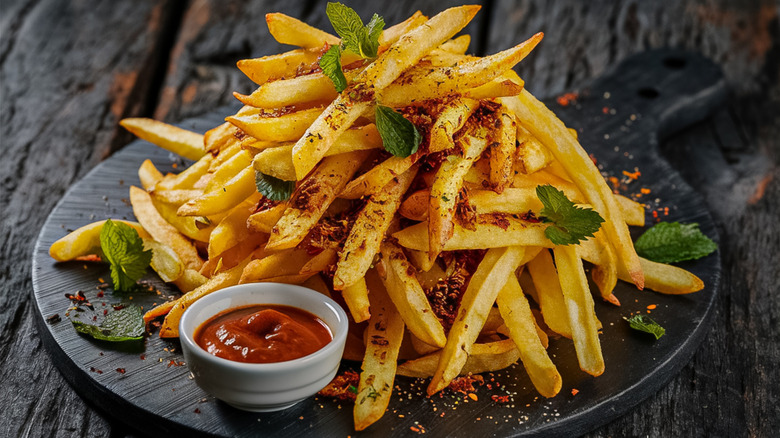 A plate of crispy French fries