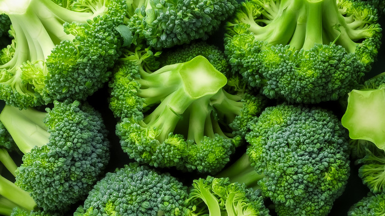 Closeup of many broccoli florets