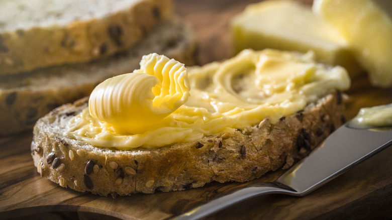 piece of bread covered in butter