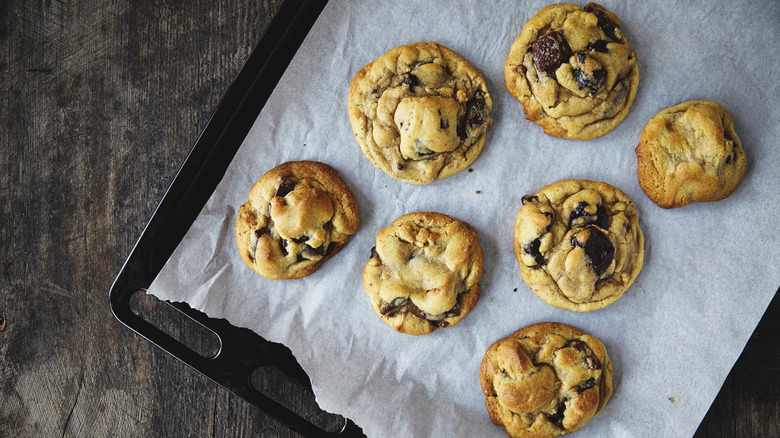 chocolate chip cookies on pan 