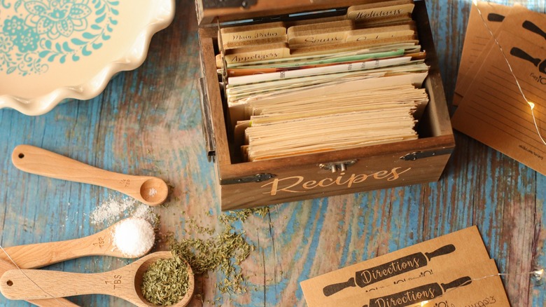 recipe box with handwritten cards