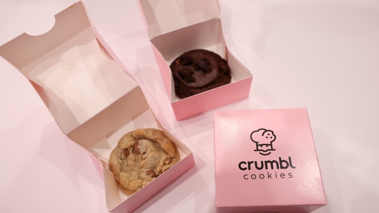 crumbl cookies in boxes