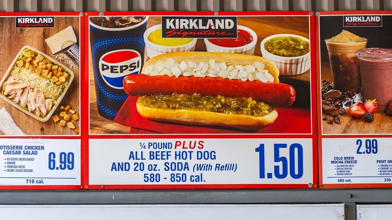 Costco food court menu with $1.50 hot dog combo