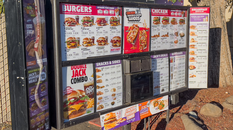 jack in the box menu board in california
