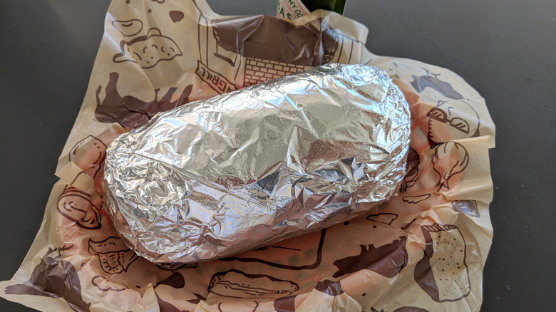 chipotle burrito wrapped in foil