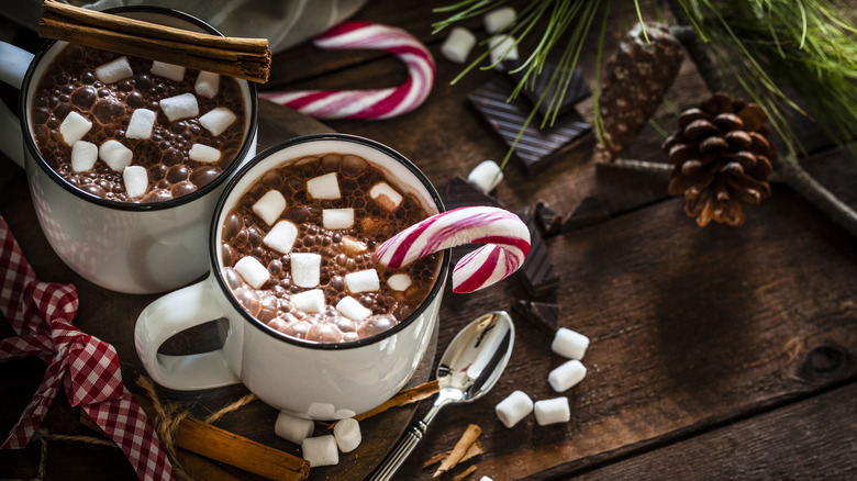 Two mugs of hot chocolate