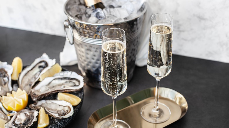 Champagne poured  into glasses