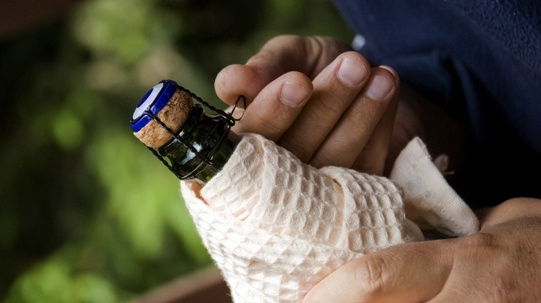 Bottle top view of Champagne