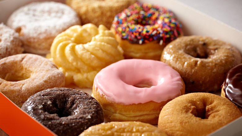 Box of colorful donuts