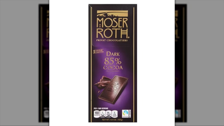 aldi moser roth dark chocolate bar with purple wrapper