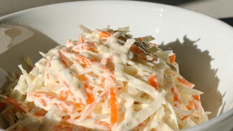 coleslaw heaped in bowl