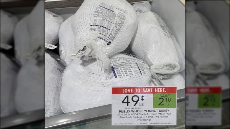 frozen turkeys in publix cooler case