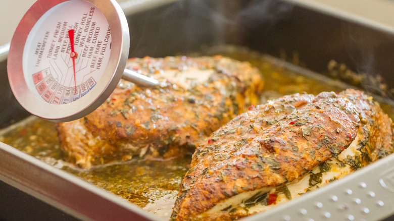 Baked chicken with meat thermometer