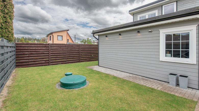 A domestic back yard with septic system