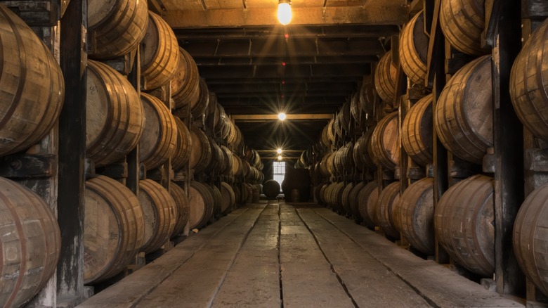 bourbon vats aging in rows