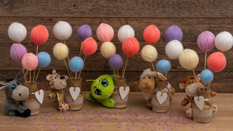 childlike decor with mason jars and plush toys