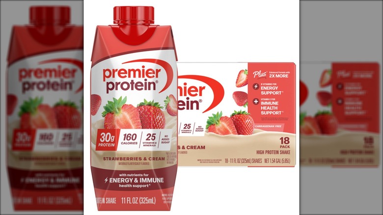 pack of strawberry protein drinks with screw lid