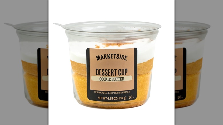 individual dessert cup with cookie butter cake and cream
