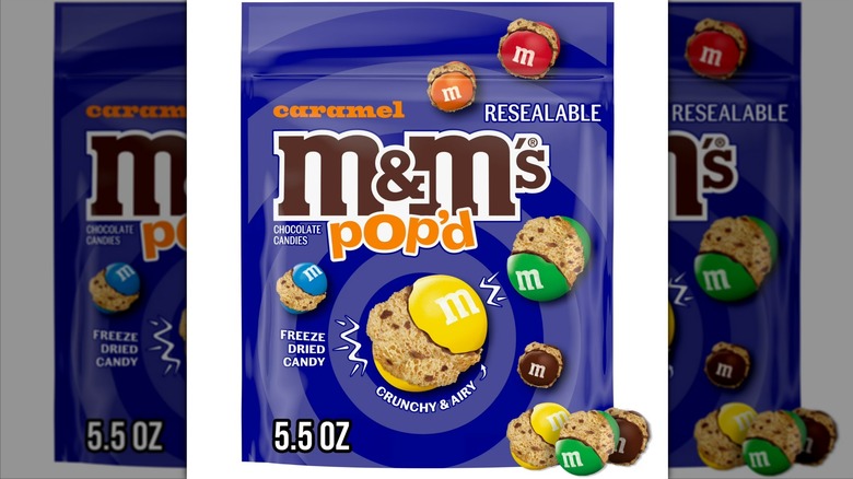 blue bag of m&m's freeze dried candy