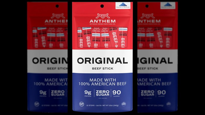 beef sticks in red, white, and blue box