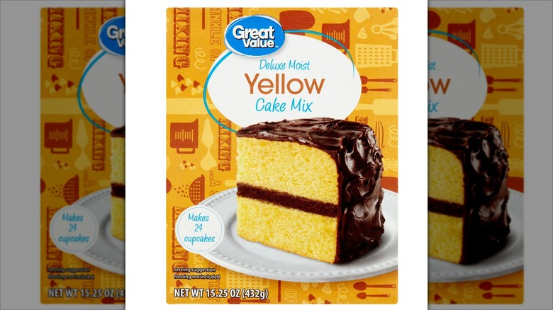 yellow cake mix box with great value logo