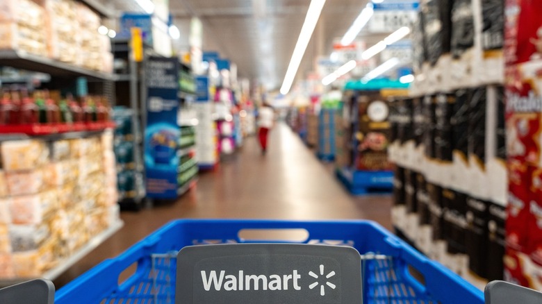 walmart cart faces down aisle