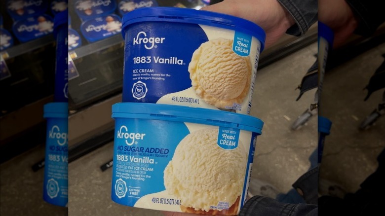 Kroger 1883 Vanilla Ice Cream in freezer case
