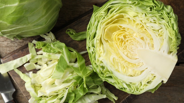 cut cabbage on tabletop