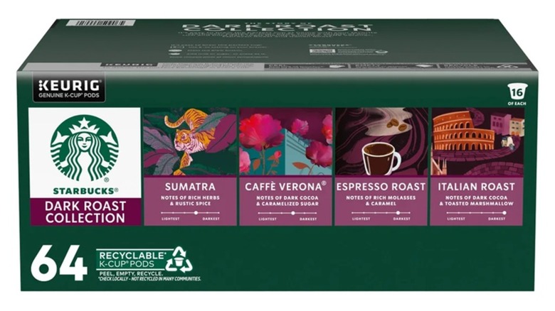 green box of starbucks dark roast k-cups