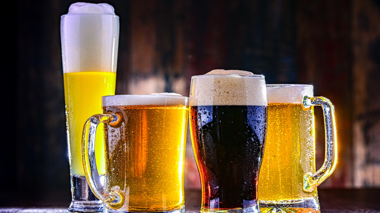 Glasses filled with different kinds of beer