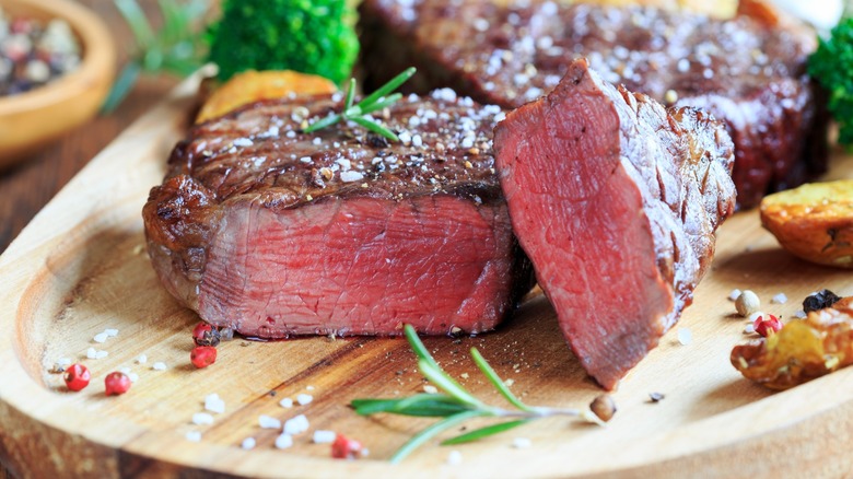 cut steaks with medium rare interior